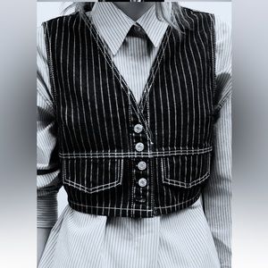 Zara Denim Stripped Vest. size M